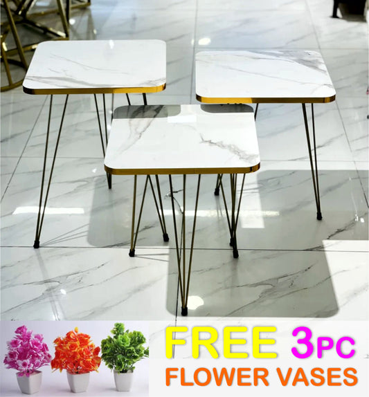 SQUARE TABLES - WHITE MARBLE TOP (3 FREE FLOWER VASES)