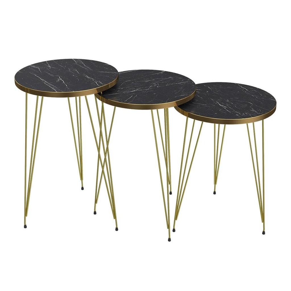 4 PC - ROUND TABLES SET  - BLACK  MARBLE TOP