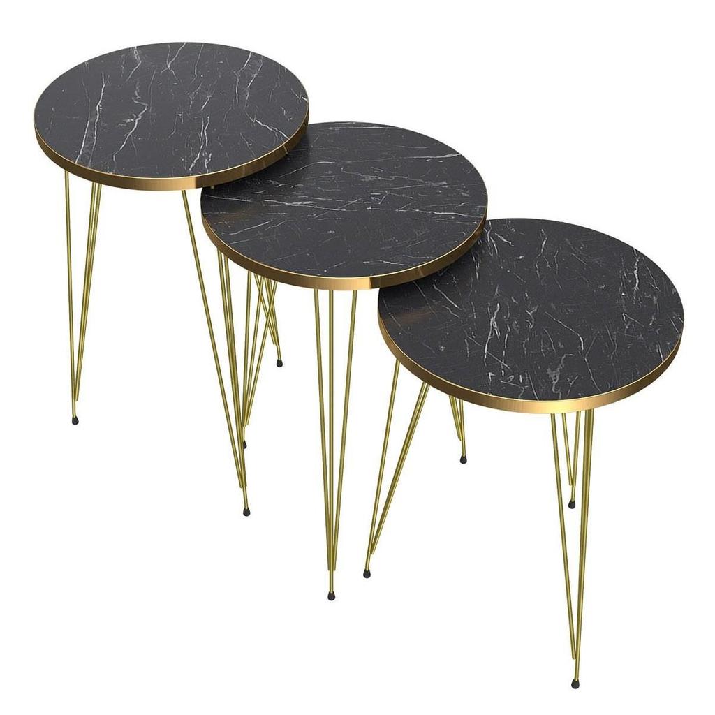 4 PC - ROUND TABLES SET  - BLACK  MARBLE TOP