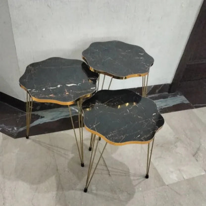 DAISY TABLES (3 PC SET) BLACK MARBLE TOP