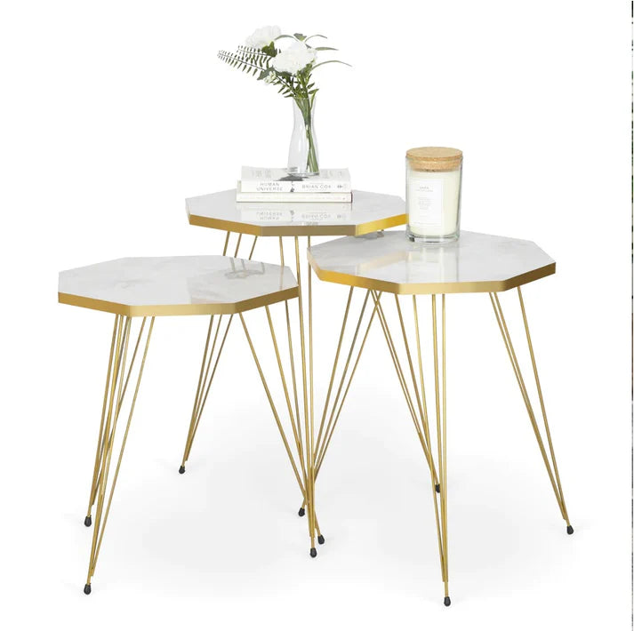 OCTA TABLES (3 PC SET) WHITE MARBLE TOP