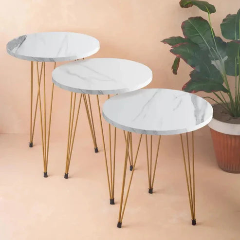 ROUND TABLES (3 PC SET) WHITE MARBLE TOP