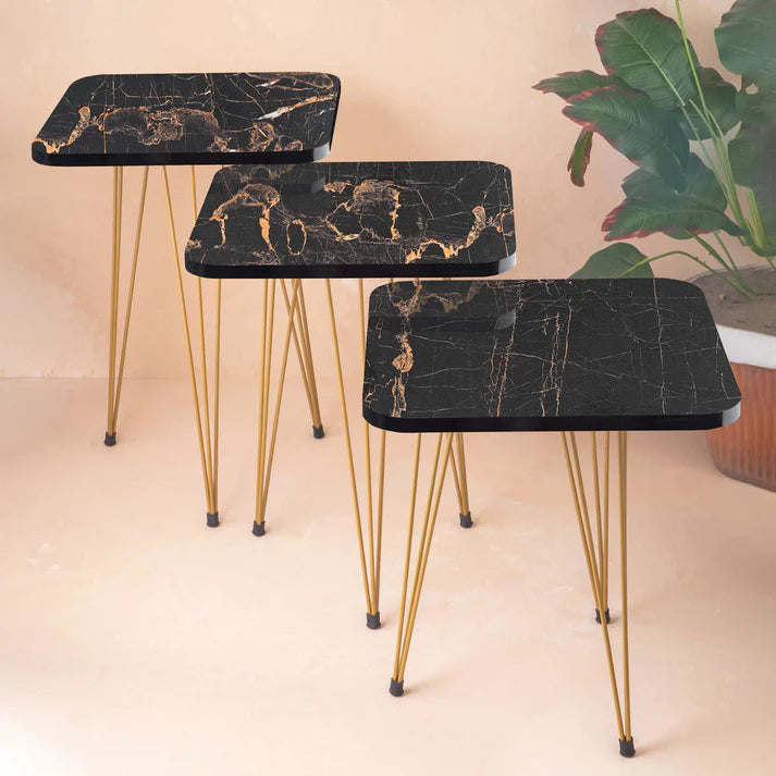 SQUARE TABLES (3 PC SET) BLACK MARBLE TOP