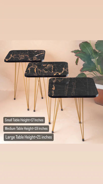 SQUARE TABLES (3 PC SET) BLACK MARBLE TOP