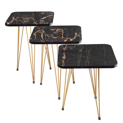 SQUARE TABLES (3 PC SET) BLACK MARBLE TOP