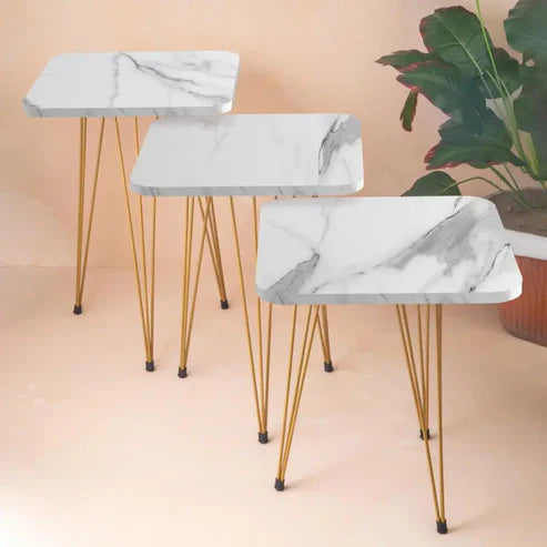 SQUARE TABLES (3 PC SET) WHITE MARBLE TOP