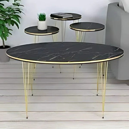 4 PC - ROUND TABLES SET  - BLACK  MARBLE TOP