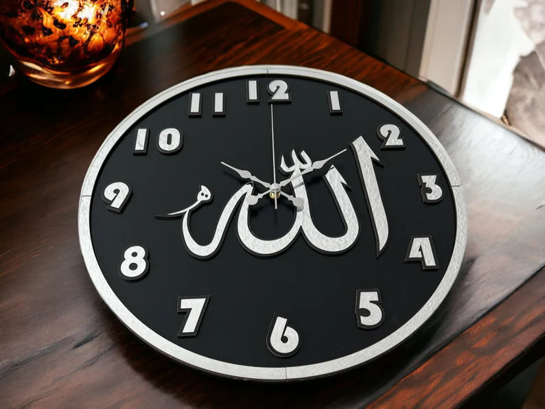 ALLAH CLOCK MIRROR LETTERS (BLACK SILVER)