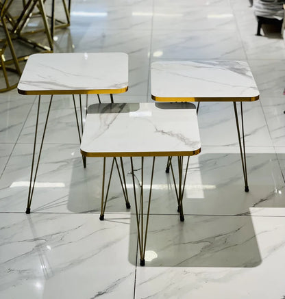 SQUARE TABLES - WHITE MARBLE TOP (3 FREE FLOWER VASES)