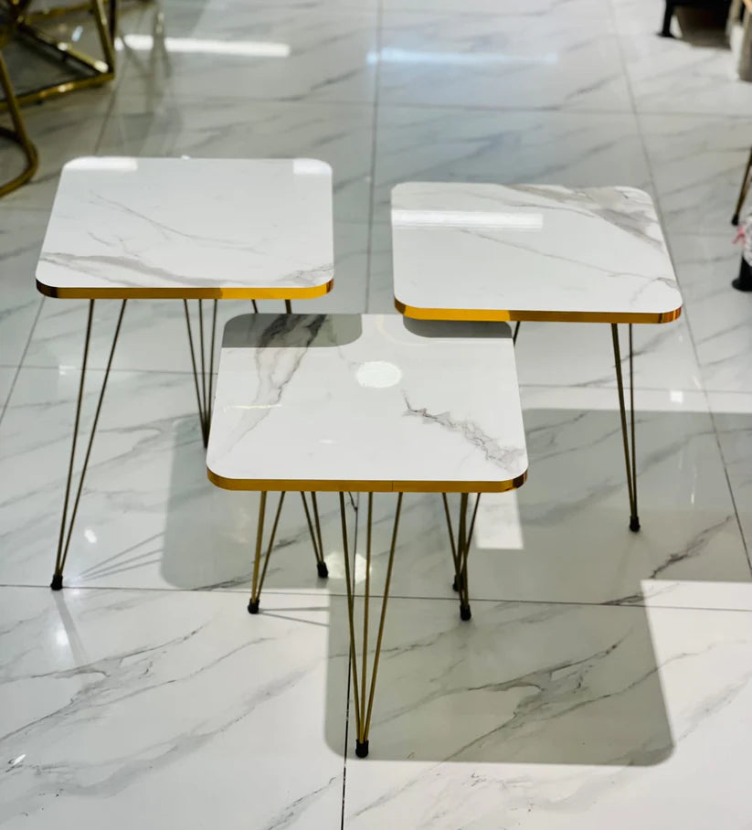 SQUARE TABLES - WHITE MARBLE TOP (3 FREE FLOWER VASES)