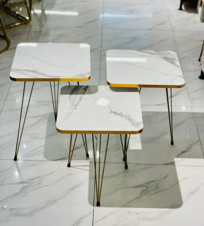 SQUARE TABLES - WHITE MARBLE TOP (3 FREE FLOWER VASES)