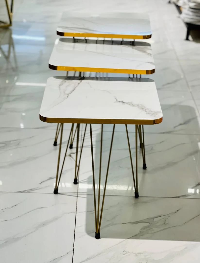 SQUARE TABLES - WHITE MARBLE TOP (3 FREE FLOWER VASES)